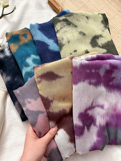 1pc New Style Cotton Tie-Dye Short Scarf, Women's Muslim Headscarf, Thin Vintage Style For Travel Photography, Beach And Seaside Shawl Scarf, Daily And Festival Gift