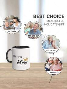 国王和王后情侣马克杯套装，11盎司陶瓷咖啡杯带把手，保温旅行杯，情人节结婚纪念日礼物 - 黑色 - 查看 7