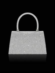 Shiny Ladies' Evening Clutch, New Stylish Handbag And Evening Bag, Paired With A Three Pieces Sparkling Rhinestone Evening Jewelry Set, Including A Dazzling Pendant Necklace, Earrings, And Bracelet. Perfectly Matches Wedding Dresses, Sequin Dresses, And Prom Gowns, Suitable For Parties, Weddings, And Proms. - Silver - View 8