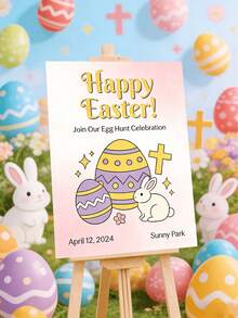 Personalized Easter Event Posters, Welcome Signs, Easter Party Welcome Posters, Easter Events, Custom Text Posters (Without Frames). - Multicolor - View 3