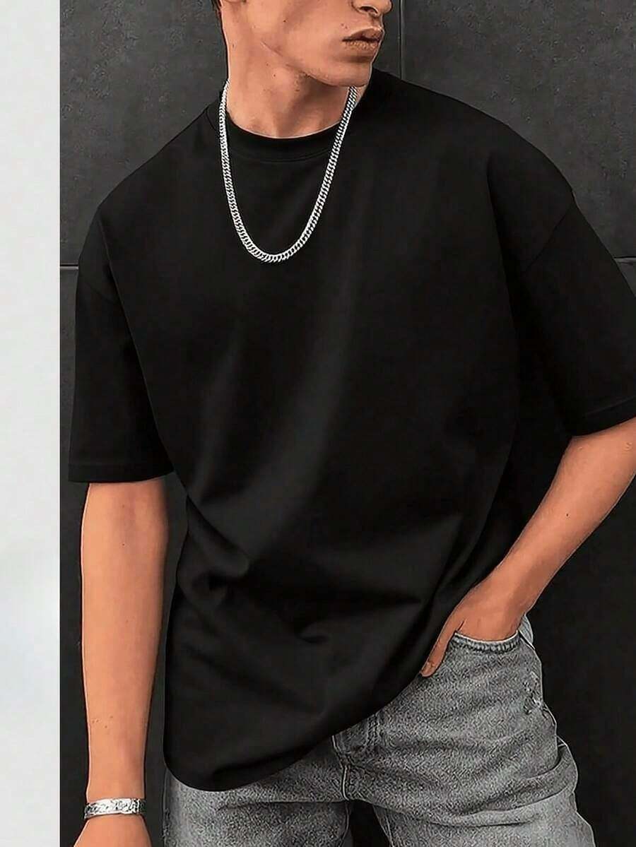 Men's Fashionable Loose Fit Short Sleeve T-Shirt | Exquisite Design | Summer Essential | Easy To Match | Showcase Your Style Anti-Wrinkle Cotton T-Shirt - màu đen - Xem 1