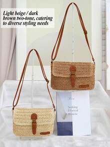 Retro-Chic Woven Tote Bag Beach Vacation Straw Crossbody Bag Summer Casual Messenger Bag Vintage Rustic Handbag Forest Cottagecore Handbag Inspired Woven Bag-Perfect For Beach Trips Vacations Commuting Parties Birthday Gifts Valentine's Day Gifts Mother's Day Gifts - 卡其色 - 查看 9