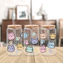 5张可爱猫咪主题UV DTF杯贴，防水防刮3D水晶贴纸，适用于16盎司玻璃杯、马克杯、工艺品，非常适合装饰个人物品！（4.3英寸 x 9.4英寸） - 貓咪 - 查看 7