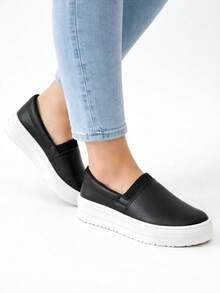 Women's Casual PU Leather Slip-On Sneakers For School And Outdoor Activities - màu đen - Xem 1