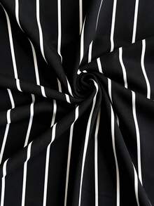 Men's Black Striped T-Shirt, Customizable With Text And Numbers, Front Printing, DIY Design - Black - View 4