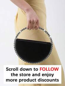 New Luxury Round Crystal Rhinestone Evening Clutch Bag, Fashion Versatile, Portable Elegant, Can Hold Lipstick, Coins, Phone Etc., Suitable For Party, Banquet, Prom And Wedding - Black - View 2