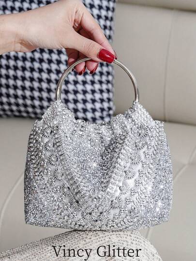 Luxury Rhinestone Circular Handbag, Fashionable Evening Bag, Suitable For Attending Balls And Parties, Versatile Mini Chic Purse For Women