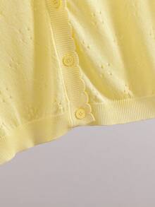 GIGOGOU Women's Hollow Out Short Sleeve Knit Cardigan, Casual Breathable V-Neck Top - Champagne - View 7