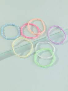 7pcs/Set Girls' Mixed Color Rice Bead Bracelet Set, Suitable For Daily Decoration - Multicolor - View 6