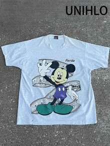 Disney UNIHLO Mickey  Print  Summer Casual Versatile Pure Cotton T-Shirt Suitable For Any Place - White - View 1