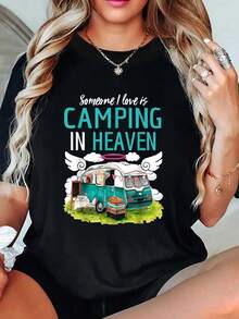 Someone I Love Is Camping In Heaven T-Shirt, Tops For Women, Vacation Outfits Woman, Summer Tops - Black - View 1
