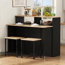 Îlot de cuisine sur roulettes, coin repas extensible avec chaises, buffet avec grand espace de rangement, idéal pour la cuisine et la salle à manger comme buffet (noir) - Noir - Voir 1