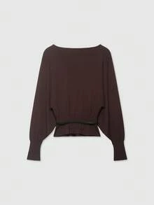 Áo len nữ màu trơn tay cánh dơi trễ vai kèm thắt lưng. - màu nâu - Xem 2