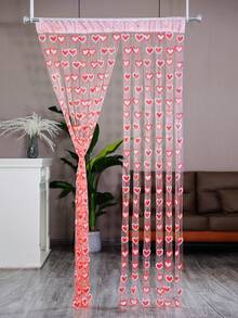 1pc Cute Romantic Dual-Color Heart String Tassel Curtain, 39.37in X 78.74in, Decorative Curtain, Suitable For Kindergarten Decoration - Bright Red - View 2