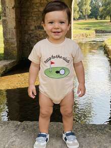 Baby Boys Rompers Letter Golf Embroidery Crew Neck Short Sleeve Infant Bodysuits Jumpsuits - Khaki - View 3