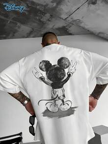 Disney Mickey Mouse Cotton T-Shirt, Funny Shirts, Mickey Mouse T-Shirt, Creative And Versatile, Unisex T-Shirt, Graphic Tees Men, 220g Pure Cotton Disney Printed Round Neck Short Sleeved T-Shirt, Suitable For Family Travel, Gatherings, Streetwear, Daily Wear And Vacations, Couple Outfit, Men's Summer Clothes, Gift - White - View 1