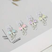 Cute Bow Phone Charm Dust Plug - Silver Metal Base With Colorful Star & Bowknot Design, Anti-Dust Phone Charging Port Pendant, Aesthetic Phone Accessory For Girls - Multicolor - View 5