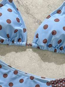 Bộ bikini chấm bi cổ điển dành cho nữ, màu xanh dương, đồ bơi thể thao, trang phục thường ngày/đi club/thanh lịch, phù hợp cho tiệc bể bơi, kỳ nghỉ, lễ hội âm nhạc, từ thành phố ra biển, phong cách Bohemian, kỳ nghỉ biển mùa xuân/hè 2023. - xanh nâu - Xem 9