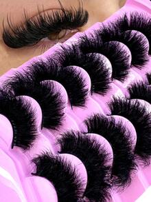 Long Lashes!7 Pairs Extension Thick Long Reusable Extended Makeup Lashes 9D Faux Mink False Eyelashes, Multi-Layered Curly & Fluffy, Soft & Voluminous Drama Messy Mink Lashes, 18-25mm Ultra Long & Dense, Handmade Suitable For Beginners, Comfortable - Black - View 10