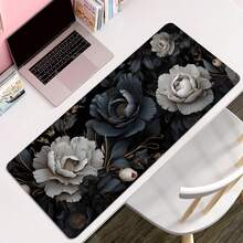 黑白花卉图案鼠标垫，大号美观风格鼠标垫/桌面垫 - 防滑橡胶底座，适用于办公室、游戏室、电脑、笔记本电脑等。办公桌配件/办公用品/办公装饰 - 長方形 - 查看 9