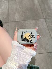 Middle Eastern Mosque & Palm Tree Print Compatible With Airpods Case, Matte Gray Shockproof Protective Cover Compatible With Airpods 1/2/3/Pro, Festival Aesthetic - Grey - View 5