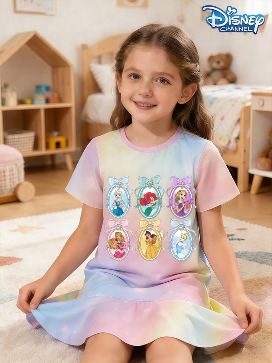 Disney Princess Collection Girls Rainbow Gradient Short Sleeve Dress, Summer Thin Kids Princess Dress - màu sắc - Xem 1