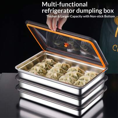 304 Stainless Steel Dumpling Storage Box, Vacuum-Sealed, Refrigerator Preservation Box, Frozen Wontons, Frozen Dumplings.