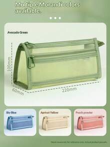 1pc Transparent Thick Mesh Double-Layer Pencil Case, Extra Large Capacity Easily Fits All Exam Stationery - Single Piece - View 5