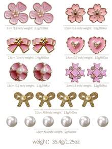 22pcs Pink & Gold Flower Heart Hole Shoe Charms, Rhinestone + Pearl Material, Luxury Sweet Girl Style, Suitable For Hollow Out Clogs - Cherry Blossom Bow Set - View 9