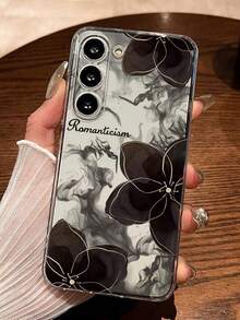 Black Floral Painted Hollow Transparent Painted Minimalist Fashion Creative Shockproof Phone Case Compatible With Ip 17/Ip 17pro/Ip 17promax/ IP16/11/16pro/16plus/16promax/16e/15Promax/13/14/12/XS/XR/7G/8P, Compatible With Samsung Galaxy S25/S25PLUS/S25 Ultra/A16/A36/A26/A56/A50/A12/A32 - Multicolor - View 3