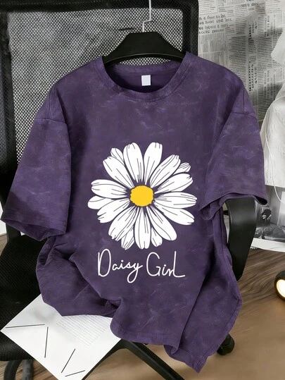 Tian En Girls' Creative Print Short Sleeve T-Shirt, Comfortable Top Suitable For Summer School, Sports, Outdoor Activities, Multifunctional Summer Wear