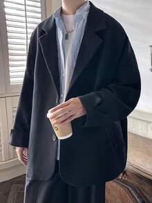 Men's British Style Casual Suit Jacket, Men's Spring And Autumn Style, Stylish And High-End, Oversized Suit Top - Black - View 4