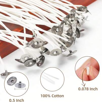 50 piezas Juego de mechas de vela con pegatinas para mechas, múltiples tamaños para velas de pilar y suministros para hacer velas, materiales de manualidades DIY, adecuados para cera de arena, etc.
