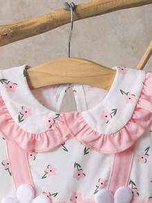 Baby Girls' Pink Floral 2 In 1 Ruffle Hem Sweet Floral Peter Pan Collar Toddler Dress With 3D Flower Decor - Pink - View 5