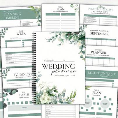 DANPERJI 1 A5 Wedding Planning Notebook With Floral Design - Spiral-Bound Checklist & Timeline Organizer For Bride, Groom, Bridesmaids, Groomsmen - Ideal Gift For Friends, Family, Couples, Wedding Gifts For Bride, Wedding Stationery, Elegant Script Font, Glossy Finish