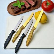 4 pièces Couteau à dessert, couteau à beurre, couteau à steak, couteau à tomate, couteau à pain, couteau multifonction, couteaux de table en acier inoxydable de couleur dorée, convenant pour restaurant, cuisine domestique, table de salle à manger, mariage, rassemblement en plein air, célébration de fête - 4 articles - Voir 4