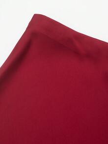 Jupe élégante à taille haute de couleur unie avec dentelle contrastante, printemps - Rouge - Voir 3