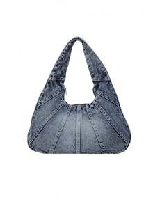Túi đeo vai nữ mới, hình lưỡi liềm, làm từ da bò và vải denim, túi đeo chéo dung tích lớn, phù hợp cho công sở và dạo phố. Thiết kế tối giản, khóa kéo trơn tru, thoải mái khi mang, nội thất rộng rãi, hoàn toàn phù hợp với thời trang xuân/hè, một lựa chọn lý tưởng cho những cô nàng yêu thích denim. - Màu xanh lam - Xem 8