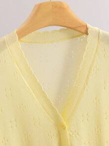 GIGOGOU Women's Hollow Out Short Sleeve Knit Cardigan, Casual Breathable V-Neck Top - Champagne - View 3