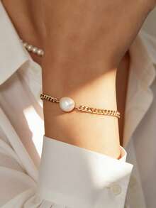 Charm-In 1条珍珠手链，优雅简约，适合日常佩戴或聚会场合，亦可作为节日礼物。 - 金黃色 - 查看 2