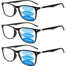 Sumkyle 3 Pack Progressive Multifocus Reading Glasses for Men Women Blue Light Blocking Spring Hinges Computer Readers - 3 Negro + 2.0 x - Ver 2