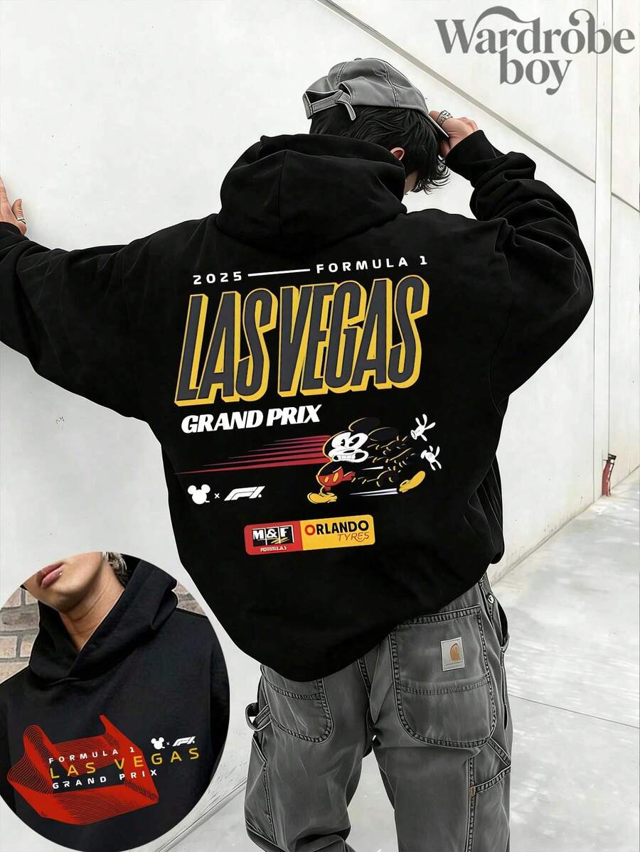 Disney Printed Hoodie, Men's Disney X Las Vegas Grand Prix Mickey Racing Hoodie, Disney Mickey Racing Team 'Fuel The Magic' Hoodie, F1 M&F Orlando Tires 2026 Hoodie, Unisex, High-Quality , Suitable For Spring And Autumn, Very Comfortable | Exquisite Design | Best Choice For Gifts - 黑色 - 查看 1