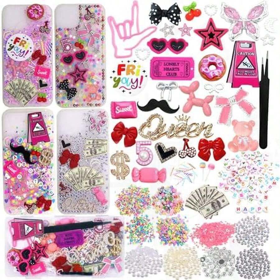 Junk Case Charms Kit,3000PCS Junk Charms For Phone Cases,Nail Charm,Pink Bow,Letter Beads Charm - Trộn - Xem 1