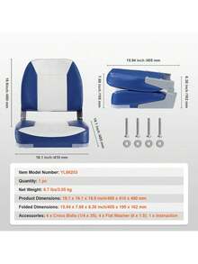 Boat Seat, 18.9" Low Back Boat Seat, Folding Boat Chair With Thickened Sponge Padding And Hinge, Fold-Down Boat Captain Chair For Fishing Boat, Sightseeing Boat, Speedboat, Canoe, 1-Piece - Xanh và trắng - Xem 7