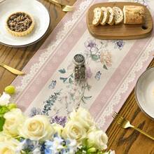 1pc Pink Floral Lace Floral Spring Table Runner, Suitable For Summer Kitchen Dining Table Decor, Home Party Decoration, Size 33x183cm - Pink - View 5