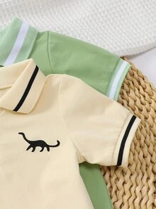 4件套夏季新款男童POLO领休闲运动恐龙印花短袖上衣和短裤套装，多色 - 彩色 - 查看 5