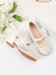 1 Pair Girls' Fashion Mesh High Heel Shoes, Suitable For Party, Wedding, Dance, Performance, Student Outdoor Wear, Autumn/Winter - White - View 3