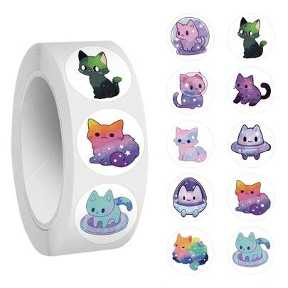 500PCS Starry Sky Cat Stickers Roll, 10 Styles, For Water Bottles, Scrapbook, Journaling, Laptop, Etc. For Party Favors Birthday, Decorate Sticker Roll, For Walls, Envelopes, Birthday And Greeting Cards
