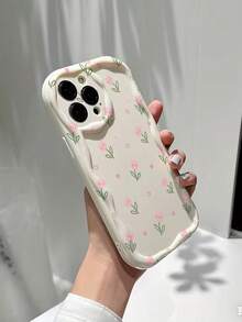 Floral Print Cream Texture Wavy Edge Glossy Painted Anti-Drop Phone Case Compatible With IPhone/ Galaxy/ - Multicolor - View 3