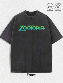 Disney-Zootopia Judnik T-Shirt From Zootopia, A Crazy Animal City, Retro Distressed Washed Cartoon Printed Short Sleeved Shirt For Men And Women, Loose Half Sleeved Top For Couples - 黑色 - 查看 5
